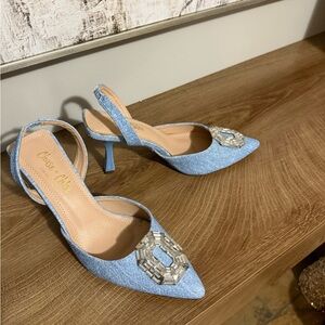 Chase + Chloe Light Blue Embellished Heels | Size 8 | Elegant Evening Shoes